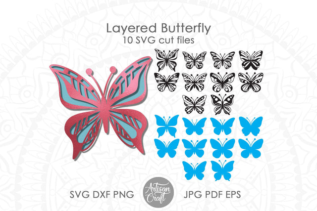 Layered Butterfly SVG cut files | 3D paper butterflies SVG Artisan Craft SVG 