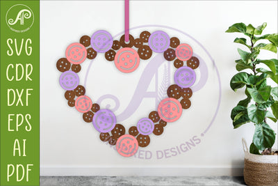 Layered Button Heart SVG, Laser Cut Hanging Heart Sign SVG APInspireddesigns 
