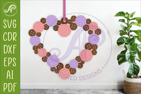 Layered Button Heart SVG, Laser Cut Hanging Heart Sign SVG APInspireddesigns 