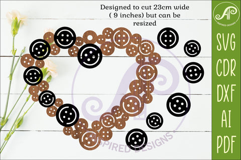 Layered Button Heart SVG, Laser Cut Hanging Heart Sign SVG APInspireddesigns 