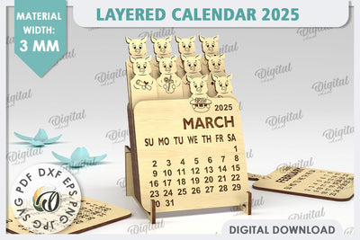 Layered Calendar 2025 With Pig Laser Cut. 3D Calendar SVG SVG Evgenyia Guschina 