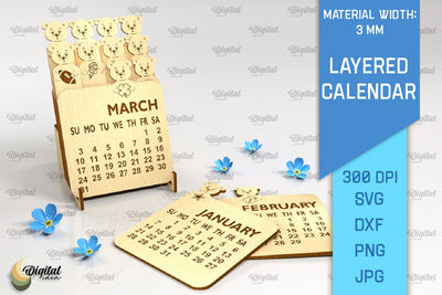 Layered Calendar SVG. 3D Calendar Laser Cut. Cute Bear SVG SVG Evgenyia Guschina 