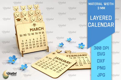Layered Calendar SVG. 3D Calendar Laser Cut. Cute Cat SVG SVG Evgenyia Guschina 