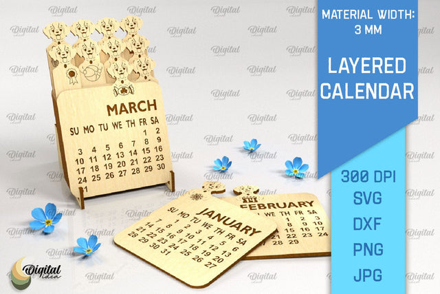 Layered Calendar SVG. 3D Calendar Laser Cut. Cute Dog SVG SVG Evgenyia Guschina 