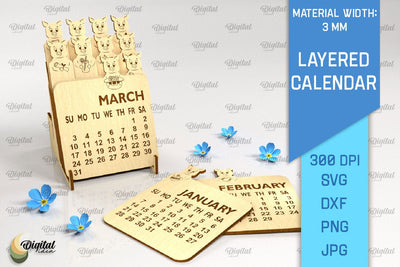 Layered Calendar SVG. 3D Calendar Laser Cut. Cute Pig SVG SVG Evgenyia Guschina 