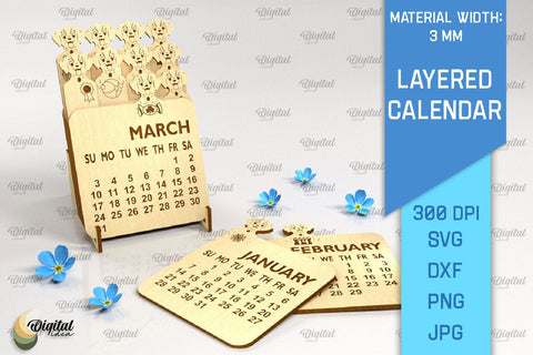 Layered Calendar SVG Bundle. 3D Calendar Laser Cut SVG Evgenyia Guschina 