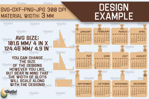 Layered Calendar SVG Bundle. 3D Calendar Laser Cut SVG Evgenyia Guschina 