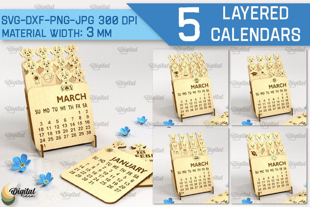 Layered Calendar SVG Bundle. 3D Calendar Laser Cut SVG Evgenyia Guschina 