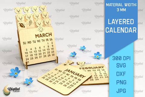 Layered Calendar SVG Bundle. 3D Calendar Laser Cut SVG Evgenyia Guschina 