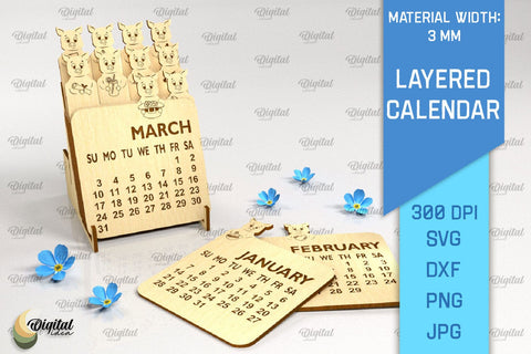 Layered Calendar SVG Bundle. 3D Calendar Laser Cut SVG Evgenyia Guschina 