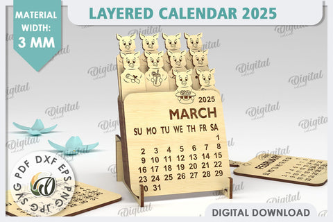 Layered Calendars 2025 Laser Cut Bundle. 3D Calendars SVG SVG Evgenyia Guschina 