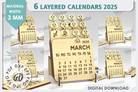 Layered Calendars 2025 Laser Cut Bundle. 3D Calendars SVG SVG Evgenyia Guschina 