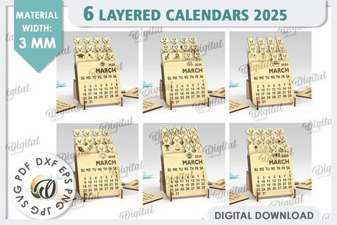 Layered Calendars 2025 Laser Cut Bundle. 3D Calendars SVG SVG Evgenyia Guschina 