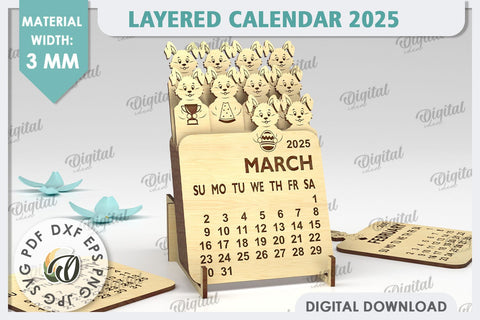 Layered Calendars 2025 Laser Cut Bundle. 3D Calendars SVG SVG Evgenyia Guschina 