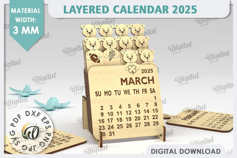 Layered Calendars 2025 Laser Cut Bundle. 3D Calendars SVG SVG Evgenyia Guschina 