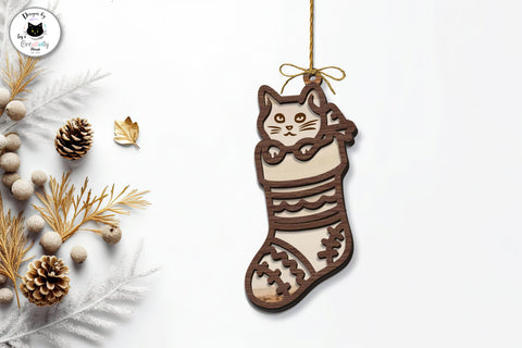 Layered Christmas Cat Ornament Laser Cut SVG Ivy's Creativity House 