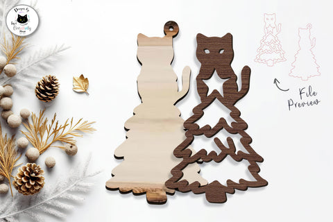 Layered Christmas Cat Ornament Laser Cut SVG Ivy's Creativity House 