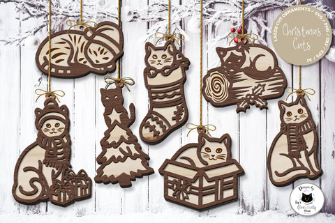 Layered Christmas Cat Ornament Laser Cut SVG Ivy's Creativity House 