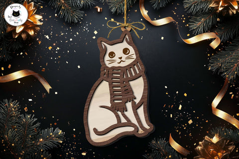 Layered Christmas Cat Ornament Laser Cut SVG Ivy's Creativity House 