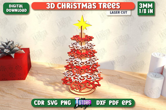 Layered Christmas Tree Laser Cut | Christmas Decorations | Holidays | 3D Christmas Tree | CNC File SVG The T Store Design 