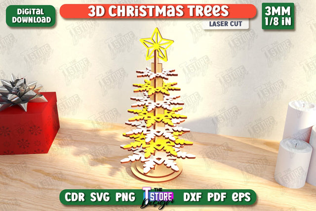 Layered Christmas Tree Laser Cut | Christmas Decorations | Holidays | 3D Christmas Tree | CNC File SVG The T Store Design 