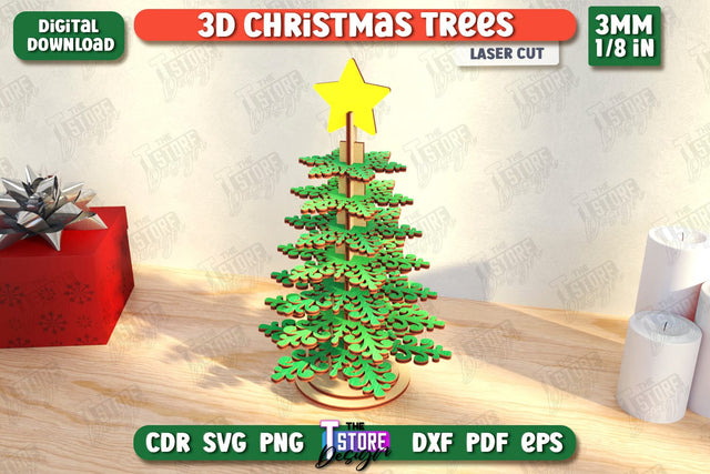 Layered Christmas Tree Laser Cut | Christmas Decorations | Holidays | 3D Christmas Tree | CNC File SVG The T Store Design 