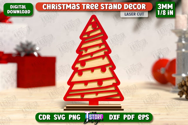 Layered Christmas Tree Laser Cut | Christmas Decorations | Holidays | 3D Christmas Tree Stand Decor | CNC File SVG The T Store Design 