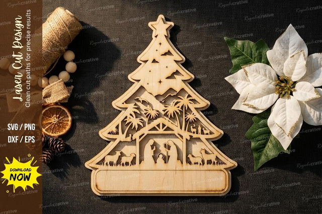 Layered Christmas Tree Name Sign SVG | Holiday Laser Cut Tree Design with Base SVG Regulrcrative 