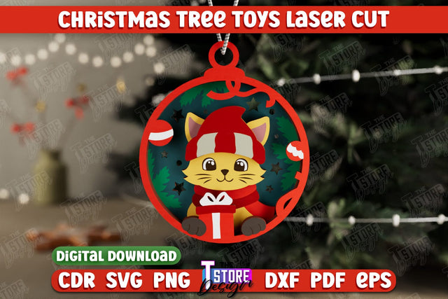 Layered Christmas Tree Toy | Christmas Décor | Holidays | New Year | Cat | CNC File SVG The T Store Design 