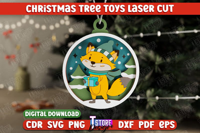 Layered Christmas Tree Toy | Christmas Décor | Holidays | New Year | Fox | CNC File SVG The T Store Design 