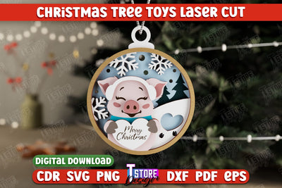 Layered Christmas Tree Toy | Christmas Décor | Holidays | New Year | Pig | CNC File SVG The T Store Design 