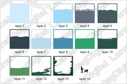 Layered cityscape svg Los Angeles view 3D papercut svg Woman with dog 3D Paper LanaMagDigital 