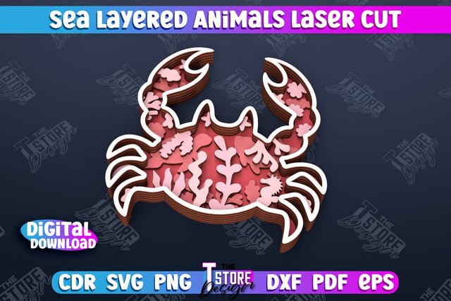 Layered Crab | 3D Wood Shape | Nautical Multilayer | Wall Décor | CNC File SVG The T Store Design 