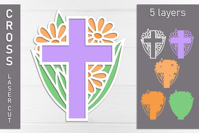 Layered cross with daisy flowers svg, Easter decoration SVG AnastasiyaArtDesign 