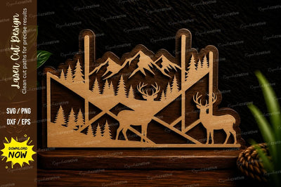 Layered Deer Forest Landscape Laser Cut SVG Design SVG Regulrcrative 