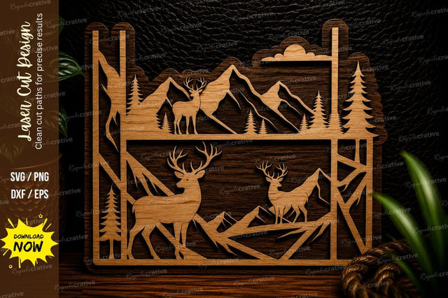 Layered Deer Mountain Forest Scene Laser Cut SVG Design SVG Regulrcrative 