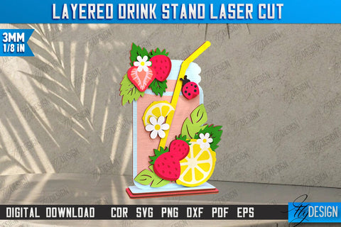 Layered Drink Stand Laser Cut Bundle | Wooden Desktop Stand | Tropical Design | Bar Décor | CNC Files SVG Fly Design 