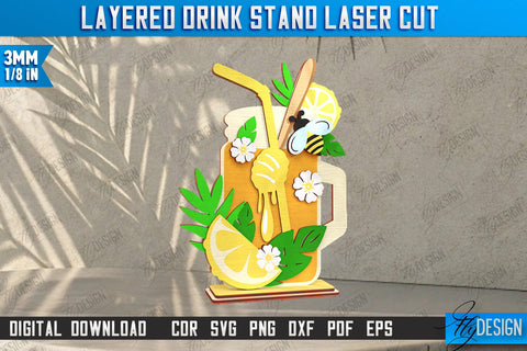 Layered Drink Stand Laser Cut Bundle | Wooden Desktop Stand | Tropical Design | Bar Décor | CNC Files SVG Fly Design 