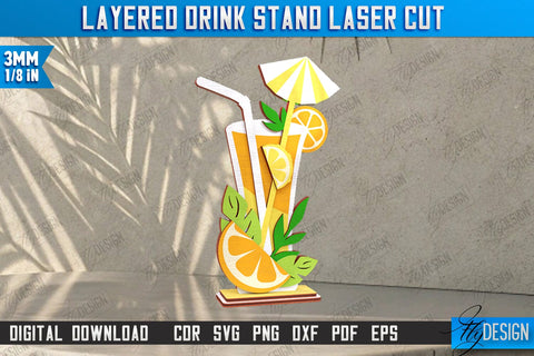 Layered Drink Stand Laser Cut Bundle | Wooden Desktop Stand | Tropical Design | Bar Décor | CNC Files SVG Fly Design 