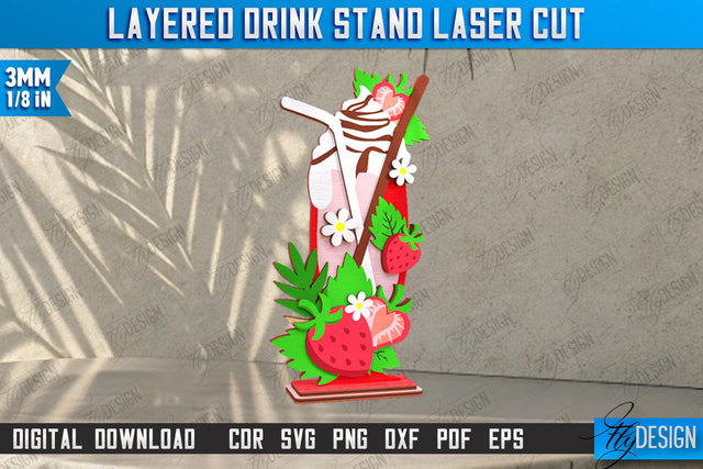 Layered Drink Stand Laser Cut | Wooden Desktop Stand | Tropical Design | Bar Décor | CNC File SVG Fly Design 