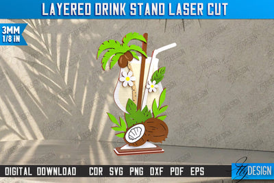 Layered Drink Stand Laser Cut | Wooden Desktop Stand | Tropical Design | Bar Décor | CNC File SVG Fly Design 