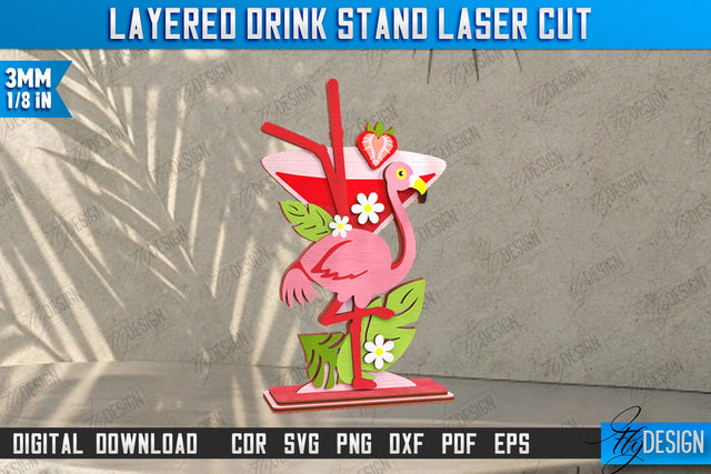 Layered Drink Stand Laser Cut | Wooden Desktop Stand | Tropical Design | Bar Décor | CNC File SVG Fly Design 