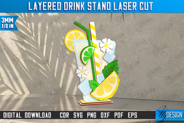 Layered Drink Stand Laser Cut | Wooden Desktop Stand | Tropical Design | Bar Décor | CNC File SVG Fly Design 