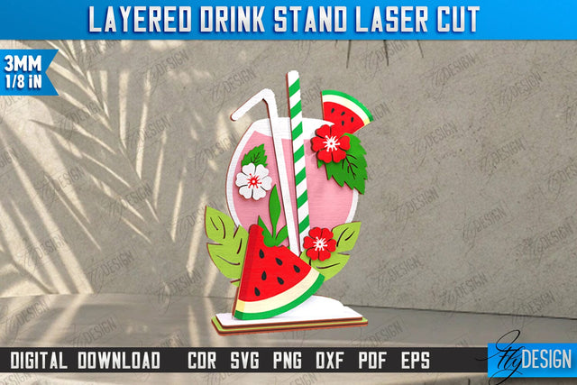 Layered Drink Stand Laser Cut | Wooden Desktop Stand | Tropical Design | Bar Décor | CNC File SVG Fly Design 