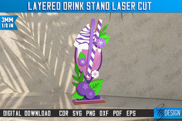 Layered Drink Stand Laser Cut | Wooden Desktop Stand | Tropical Design | Bar Décor | CNC File SVG Fly Design 