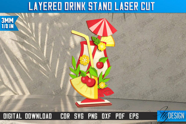 Layered Drink Stand Laser Cut | Wooden Desktop Stand | Tropical Design | Bar Décor | CNC File SVG Fly Design 