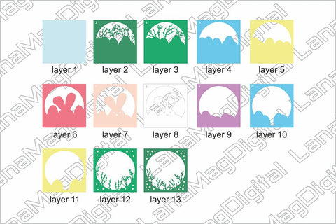 Layered Easter bunny svg Easter eggs svg Happy Easter svg 3D Paper LanaMagDigital 