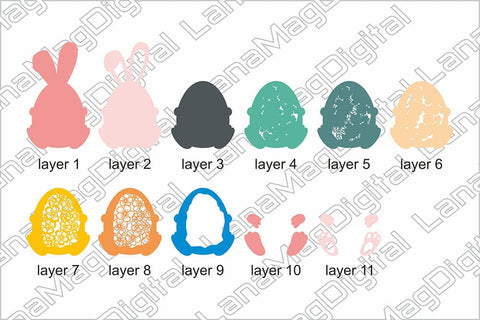 Layered Easter egg with flowers svg Heppy Easter bunny svg 3D Paper LanaMagDigital 