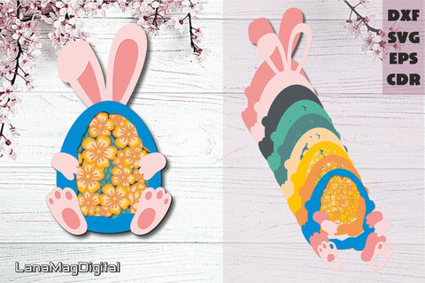 Layered Easter egg with flowers svg Heppy Easter bunny svg 3D Paper LanaMagDigital 