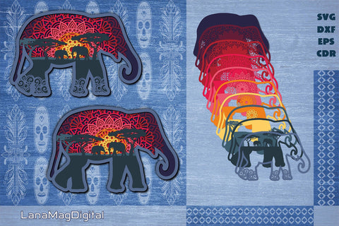 Layered elephant svg, Layered sunset, Layered Papercraft 3D Paper LanaMagDigital 